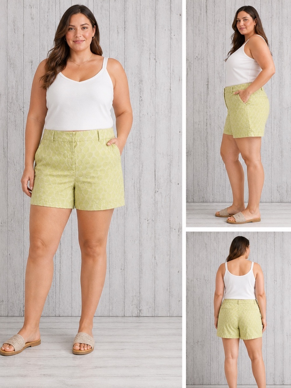 LOFT Textured Green/White Shorts 12